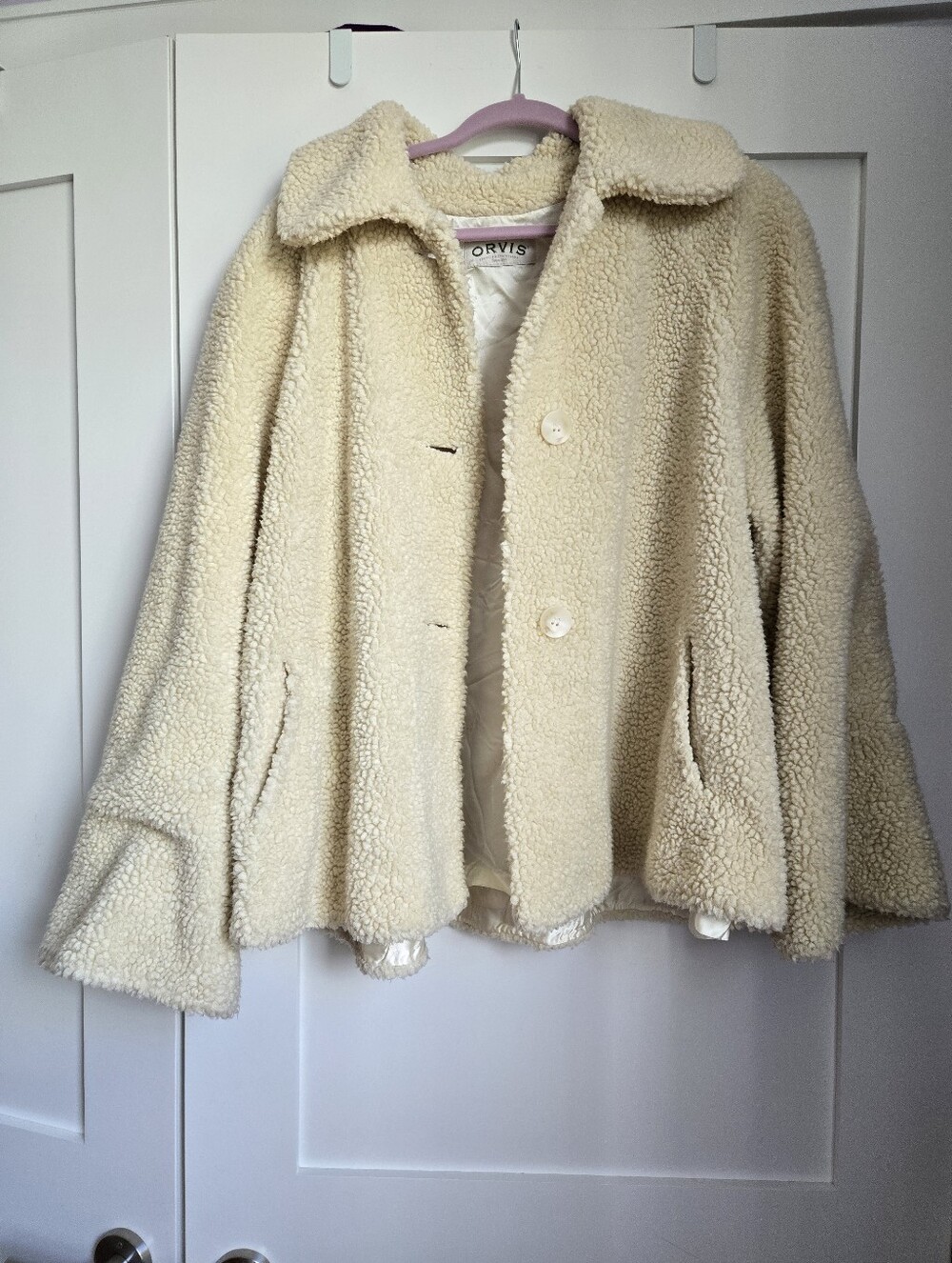 Orvis Vintage Faux Shearling Fuzzy Swing Borg Teddy Coat Jacket L Large